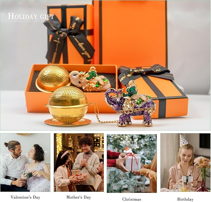 Stainless Steel Metal Tea Ball, 1.37-inch Tea Strainer, Crystal Diamond Elephant Tea Infuser for Loose Leaf Tea Festival Gifting and Personal Use, Gift Box Packaging（Violet Color）