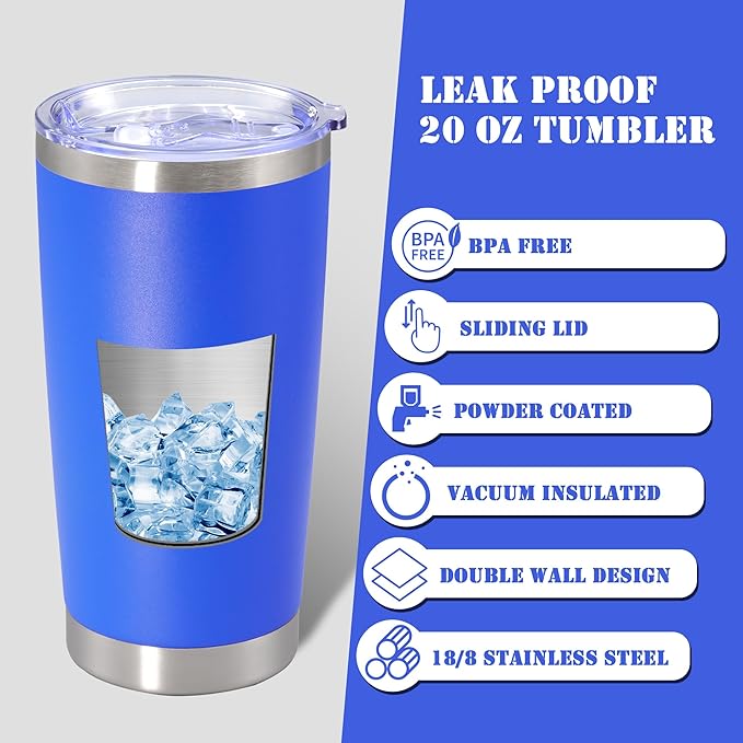 20 oz Tumbler with lid Double Wall Vacuum Insulated Tumblers Stainless Steel Coffee Mug Travel Coffee Tumbler Powder Coated Tumbler Cup Keep Hot&Cold - (Dark Blue 12 Pack) - Bloomnest
