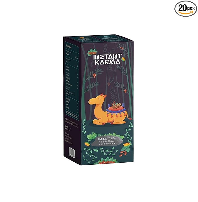 Instant Karma Tea | Dates, Ginger & Cinnamon Instant Tea | All-Natural, Caffeine-Free, No Added Sugar | Warm & Comforting | 20 Sachets (Dates, Ginger, and Cinnamon) - Bloomnest