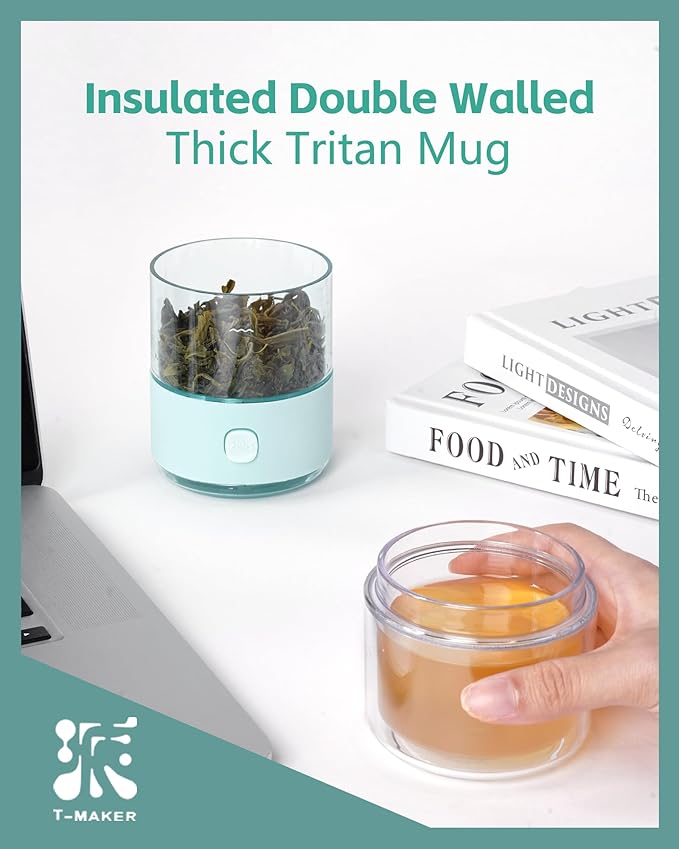 ZENS Modern Small Tea Infuser Teapot, Tritan One Touch Maker for Loose Leaf Diffusers With Insulated Cup and Travel Kits, Cool Gongfu Pot for Lover Gifts
