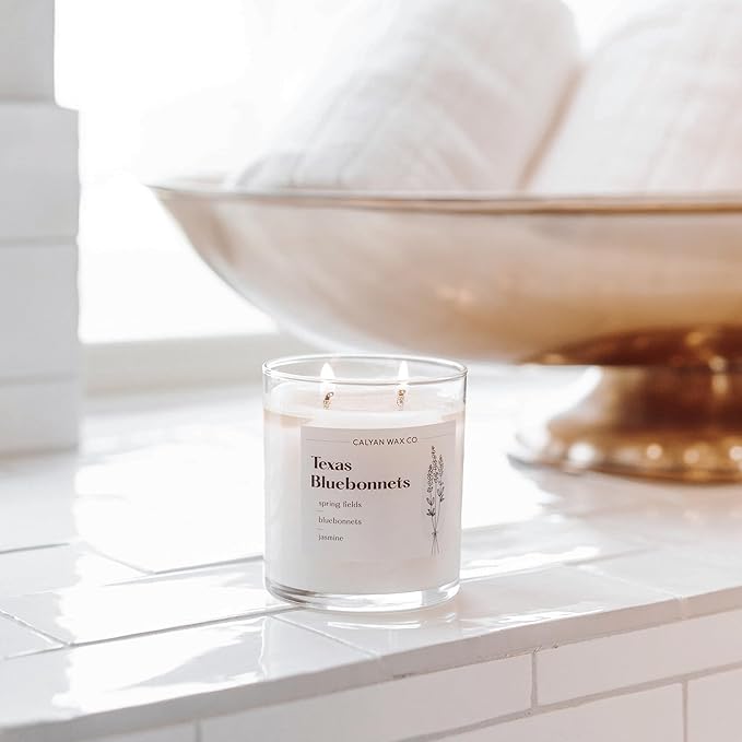 Calyan Wax Co. 2 Wick Candle, Texas Bluebonnets Scented Candle, 37 Hour Burn Time, Aromatherapy Soy Candles, Non Toxic & Vegan Soy Wax, Glass Tumbler Scented Candles, 12.5oz - Bloomnest