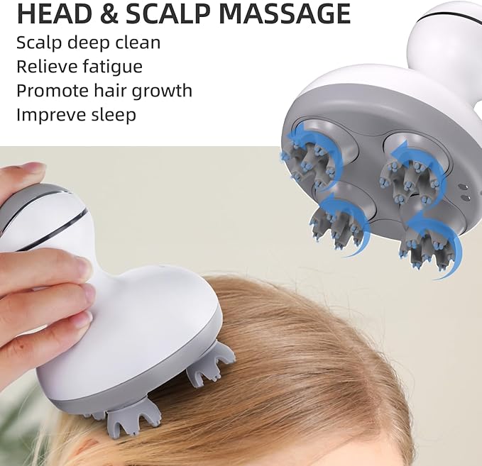 cotsoco Electric Cordless Head & Scalp Massager with Kneading 84 Nodes, Handheld Waterproof Hair Massager with Magnetic Charging Base for Hair Growth, Stress Relax & Deep Clean, Gifts for Dad Mom cotsoco