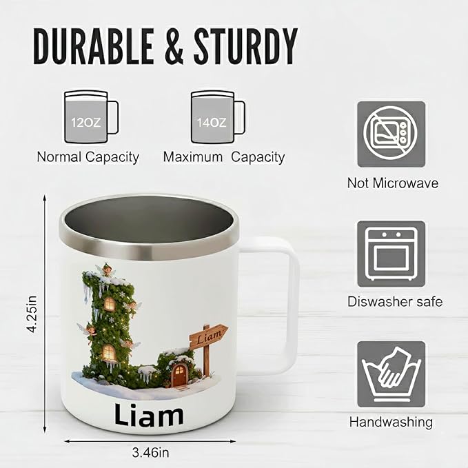Personalized Fairy Mug | Custom Enchanted Initial Insulated Coffee Cup with Handle & Lid | 12oz Magical Holiday Tumbler,Gift for Girls & Kids (B31) - Bloomnest