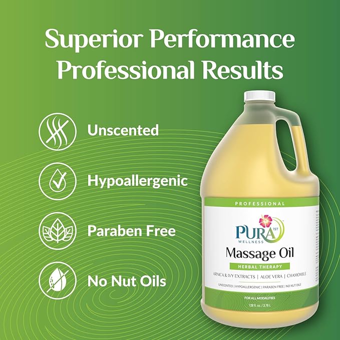 Wellness Professional Herbal Massage Oil, 128oz, Hypoallergenic Formula for Muscle Relief, Professional Deep Tissue Therapy, Unscented Oil for Physical Therapy and Muscle Recovery - Bloomnest