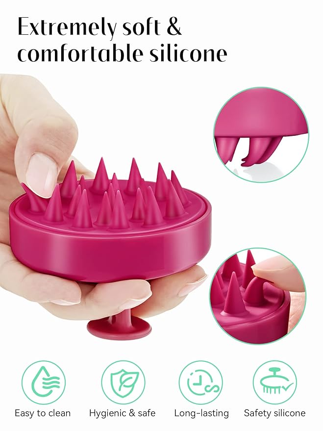 HEETA Scalp Massager Hair Growth, Soft Silicone Scalp Scrubber Shampoo Brush for Exfoliation, Dandruff Removal Head Massage Stress Relax, Wet & Dry Use for Thick Thin Curly Hair Care, Red HEETA