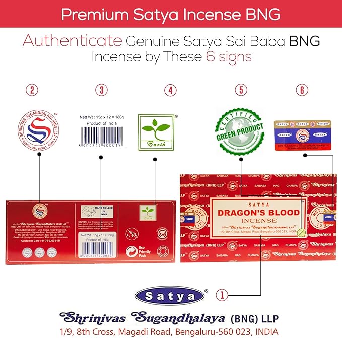 Satya Dragon Blood Incense Sticks, Satya Bng (Bangalore) Insenses 15gmx12 Pack with Raajsee Incense Holder Bundle, Satya Nag Champa Natural Incense - Bloomnest