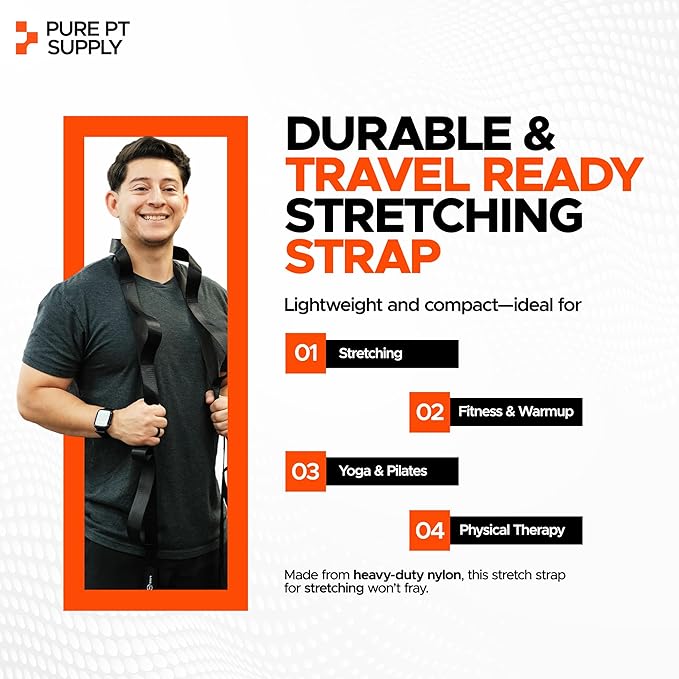 Pure PT Stretching Strap – Physical Therapist-Approved yoga straps for stretching | Premium Stretch Strap with 10 Loops for Yoga, Rehab, Injury Recovery & Flexibility, Expert Workouts Included - Bloomnest