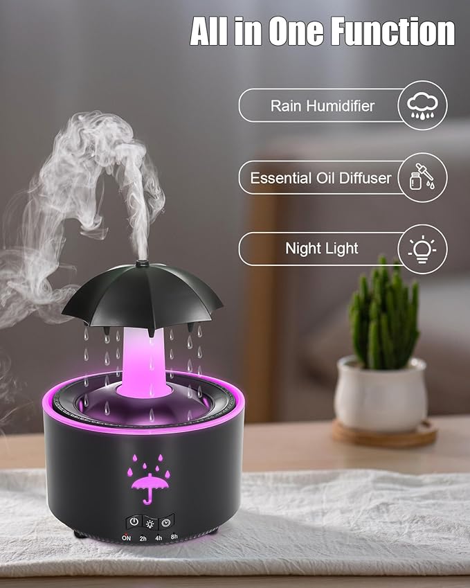 Aesthetic 2-in-1 Humidifier Oil Diffuser with Rotating Raindrop & 7 LED Mood Lights,Cool Mist Humidifier Quiet Variable Mist for up to 24 Hrs,Easy to Fill & Clean, Auto Shut-Off - Bloomnest