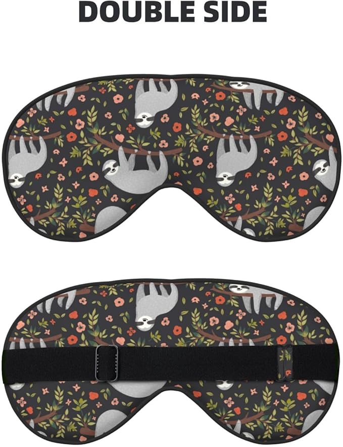 Cute Funny Sloth Floral Sleep Mask, Soft Comfort Eye Shade, Blackout Eye Cover for Deep Rest, Travel, Nap, Meditation - Bloomnest