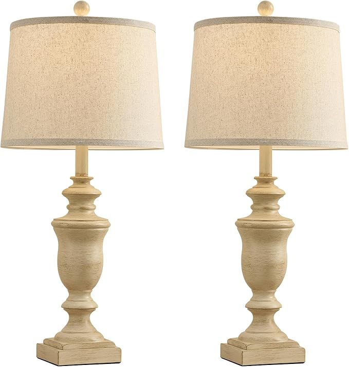 27.5" Vintage Farmhouse Table Lamps Set of 2 Bedside Lamp, 3 Way Dimmable Bedroom Lamps with 2 USB Ports +AC Outlet Touch Nightstand Lamp Rustic Lamp (Rotary-Antique Beige) - Bloomnest
