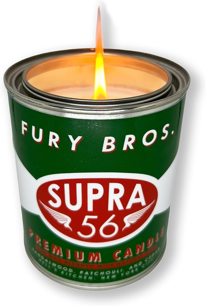 Fury Bros. Scented Candles for Men | Supra 56 | Sandalwood Patchouli Cedar | Natural Soy Wax | Hand-Poured in The USA | Long 70-80 Hour Burn (12.5 oz) | Vintage-Inspired Tin Design | Dad Home Gift - Bloomnest