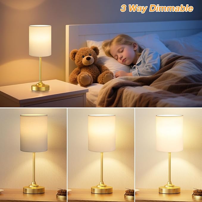 Touch Bedside Table Lamps for Bedroom - 3 Way Dimmable Gold Nightstand Lamp, Small Desk Lamp for Office, Living Room, Dorm Room, Reading - Bloomnest