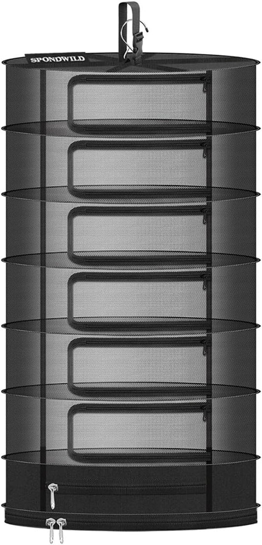 Herb Drying Rack Hanging Mesh Net,Large 6+1 Layer Plant Drying Rack with Door-Type Zipper & Closed Storage Compartment for Folding Basket Dryer Fiting in Grow Tents,Garden Outdoor - Bloomnest