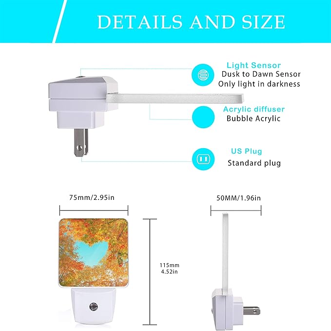 Blue Heart Sky Night Light,Autumn Red Maple Leaves Forest Trees Plug-in Night Lights with Dusk-to-Dawn Sensor for Stairway/Hallway/Bedroom Sleep Friendly Ideal for Women/Girls/Boys Gift,0.5W - Bloomnest