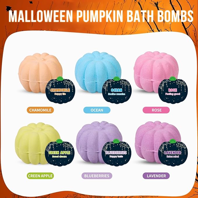 Halloween Bath Bombs for Kids Pumpkin Bath Bombs with Halloween Luminous Mini Resin Toys Inside Halloween Toys Halloween Treat Bags Gifts Kids Skin Care Bathbombs - Bloomnest