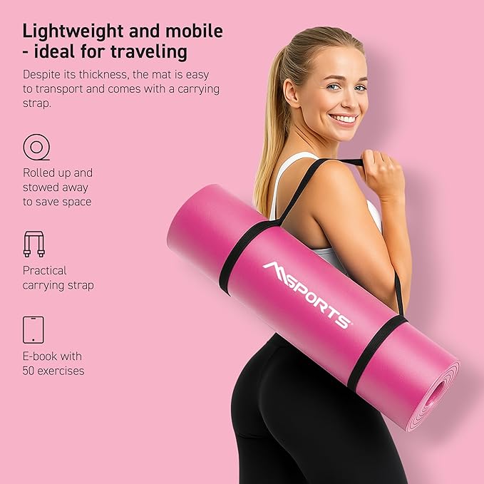 Yoga Mat Premium Non Slip Thick – Extra Comfortable Exercise Mat for Home Workouts, Pilates, Stretching & Gym – Cushioned NBR Foam, Gym Mat with Strap, for Women & Men - Bloomnest