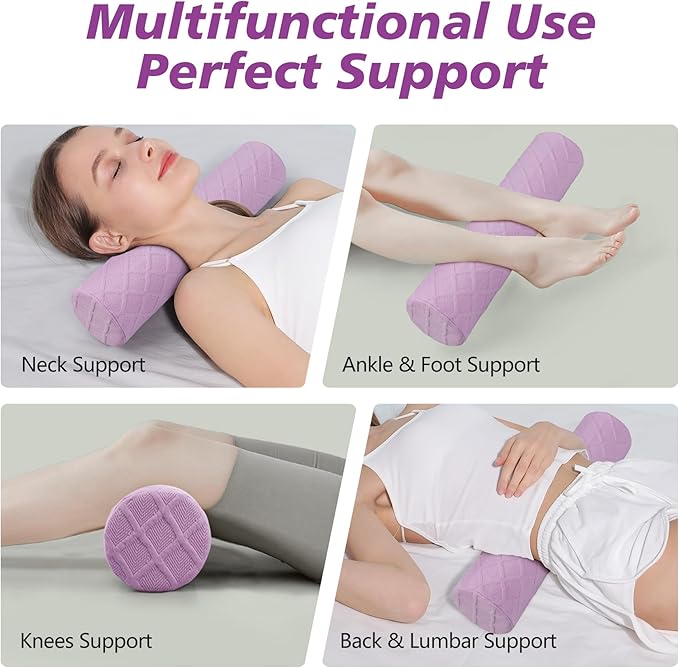 Cozyhealth Cervical Roll Pillow, Medium Soft Memory Foam Neck Round Pillow Cylinder Bolster Pillow for Sleeping, Round Neck Support for Bed, Legs, Back and Yoga (Purple, Medium - 3.9" H) - Bloomnest