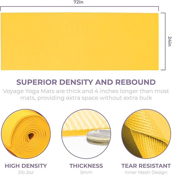 Sunshine Yoga Voyage Yoga Mat, 10 Pack, 72" x 24" Professional Studio and Gym Bulk Yoga Mats, 5mm Thick, Durable, Anti-Tear, Non Slip Fitness and Exercise Mats