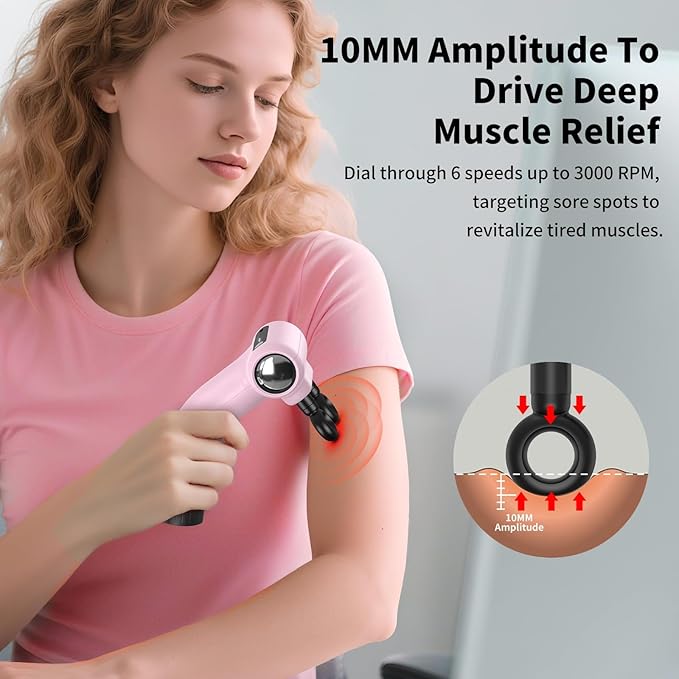 Dual-Head Massage Gun Deep Tissue with Extension Handle, 3-in-1 Detachable Handheld Percussion Back Massager for Muscle Neck Shoulder Body Pain Relief - 6 Speeds Levels (Glossy Pink) - Bloomnest