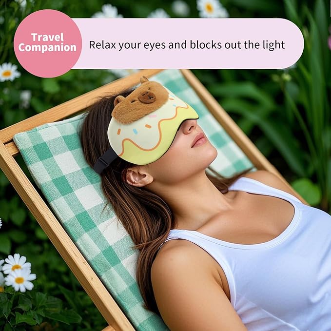 Cute Sleep Eye Masks for Kids, Kawaii Cartoon Kids Sleeping Mask for Women Boys Girls Teens, Soft Plush Adjustable Eyeshade Silk Travel Nap Eye Cover, Yellow Capybara - Bloomnest