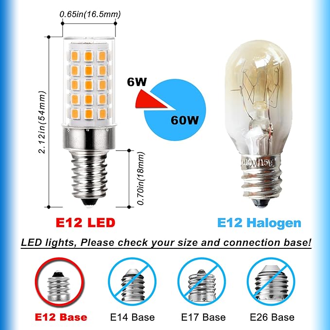 E12 C7 LED Candelabra Light Chandelier Bulbs Kx-2000 60 Watt Halogen Equivalent,Warm White 3000k T6 110V 120V Small Base E12 LED Bulbs 6W for Ceiling Fan Salt Lamp,550 lm(5Pack) - Bloomnest