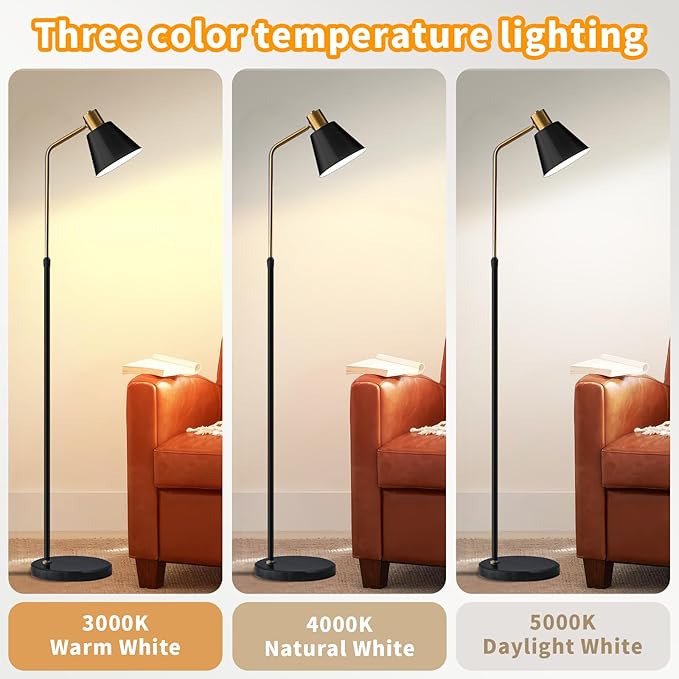 Dimmable Black Vintage Floor Lamps for Living Room Sofa Corner Bedroom Bedside Office,Unique Adjustable Standing Tall Reading Lights with Bright 12W LED Bulb, Modern Industrial Minimalist Home Decor - Bloomnest