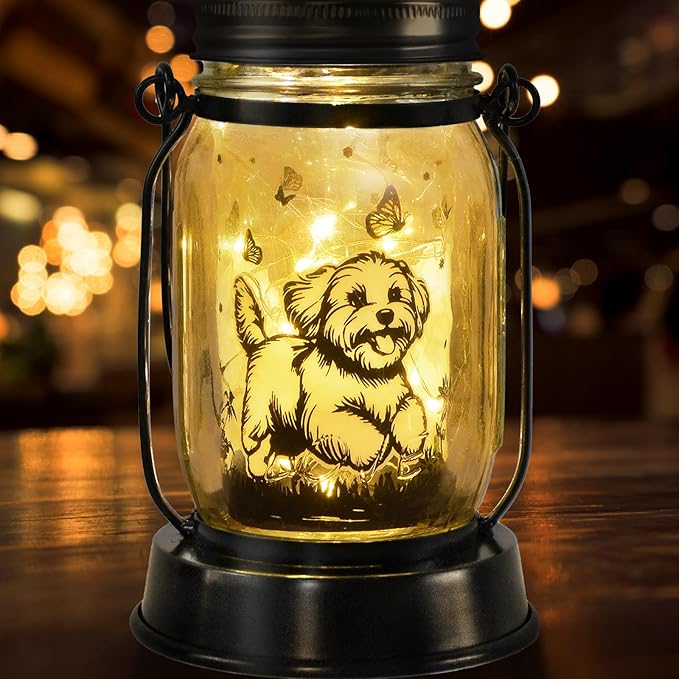 Maltese Dog Gifts for Women/Men Maltese Solar Lanterns Birthday Dog Lovers Lantern Pet Loss Dog Memorial Lights Solar Garden Decoration for Yard, Patio,Backyard,Porch Torches Light - Bloomnest