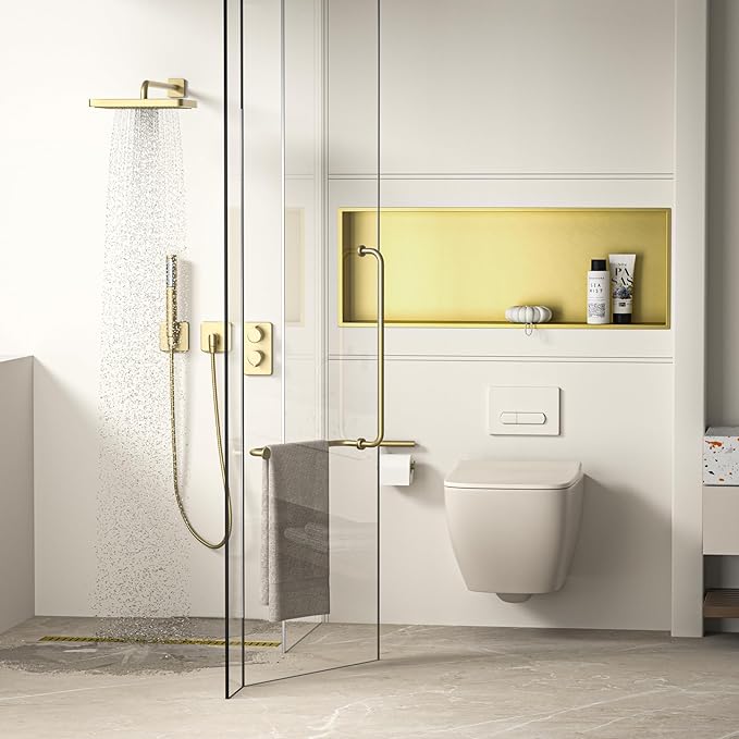 Stainless Steel Shower Niche 36" X 12" Gold No Tile Needed Niche Shower Recessed Wall Horizontal Niches for Bathroom Storage Over Mount Installation - Bloomnest