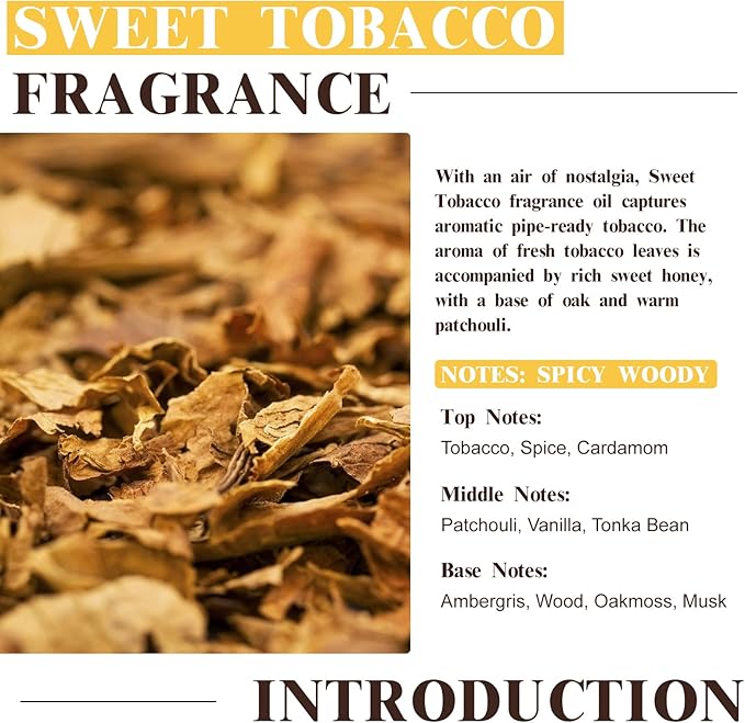 EUQEE Sweet Tobacco Fragrance Oil 2.02 Fl oz Fragrance Essential Oil with Glass Dropper for Diffuser, Aromatherapy, Soap Making (60ml) - Bloomnest