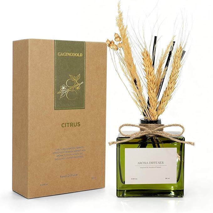 Reed Diffuser, 6.09 oz Citrus Grove Scent Diffuser with Sticks & Dried Flowers, 120 Days Long Lasting Diffusers for Home, Elegant Fragrance for Bathroom Bedroom Office Decor Air Fresh - Bloomnest