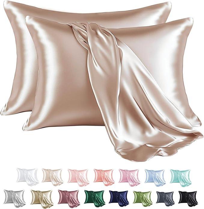 MR&HM Satin Pillowcase for Hair and Skin, Silk Satin Pillowcase 2 Pack, King Size Pillow Cases Set of 2, Silky Pillow Cover with Envelope Closure (20x36, Champagne) - Bloomnest