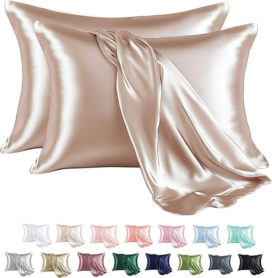 MR&HM Satin Pillowcase for Hair and Skin, Silk Satin Pillowcase 2 Pack, Standard Size Pillow Cases Set of 2, Silky Pillow Cover with Envelope Closure (20x26, Champagne) - Bloomnest