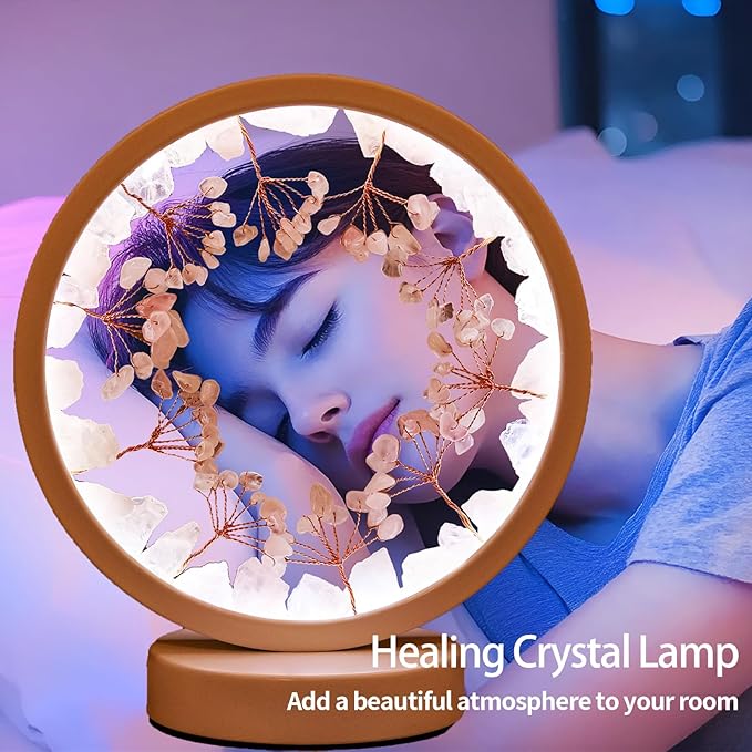 Runyangshi Crystal Night Lamp Natural Rose Quartz Crystals Small Tree Bedside Ambient Lamp USB Port 3 Colours Adjustable Lamp Suitable Night Light for Living Room Bedroom Office Home Decor Gift - Bloomnest
