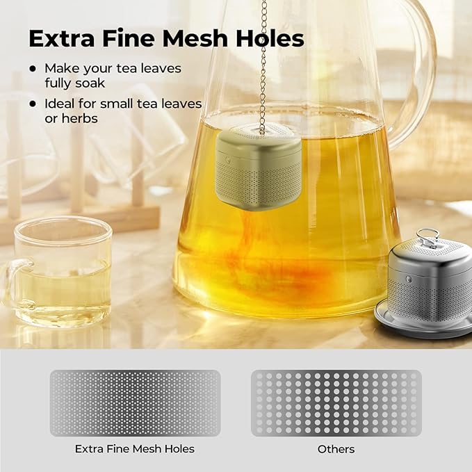 Reinmoson 2 Pack Tea Balls for Loose Tea, 304 Stainless Steel Extra Fine Mesh Tea Infusers for Loose Tea, Retractable Chain Design Tea Strainers for Loose Leaf Tea Single Cup, Come with 2 Drip Trays - Bloomnest
