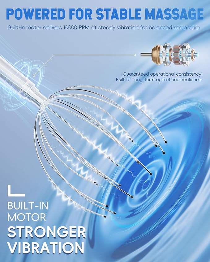 Winyoung Head Massager Scalp Stress Relief, Rechargable Electric Scalp Massager, Handheld Vibrating Head Scratchers with 20 Metal Fingers for Hair Scalp Massage Relaxation Self-Care Winyoung