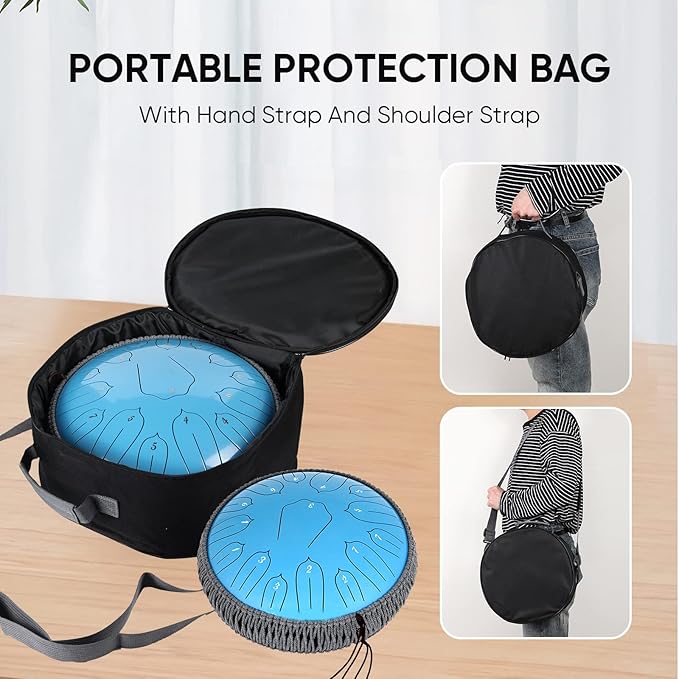 Steel Tongue Drum 12 Inch 15 Notes: Handpan Drums Set with Music Book Mallets Carry Bag - Hand Pan Instrument for Adults Musical Education Meditation Yoga Chakra (Blue)