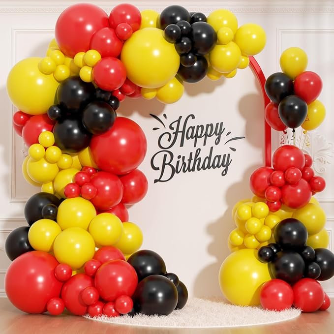 166Pcs Red Yellow Black Balloon Garland Arch Kit - Mouse Party Decorations with 18 12 10 5 Different Sizes Latex Party Balloons for Birthday Baby Shower Cartoon Game Theme Backdrop Decorations - Bloomnest