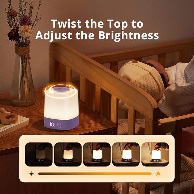 Lyridz LED Nursery Night Light with Clock, Portable Breastfeeding Table Lamp for Baby with Remote Control, 4000mAh Rechargeable Battery, Dimmable, 3 Color Temperature - Bloomnest