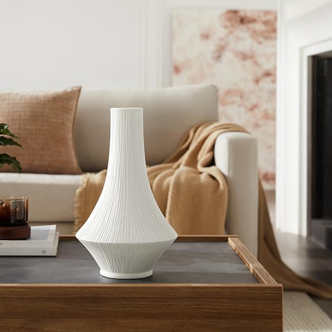 RONDURE 12.3" Modern Ceramic Table Lamp, Modern Bedside Lamps for Bedroom, Living Room and Nightstand, White Translucent Ceramic Shade, Warm Ambient Lighting, Home Decor - Bloomnest