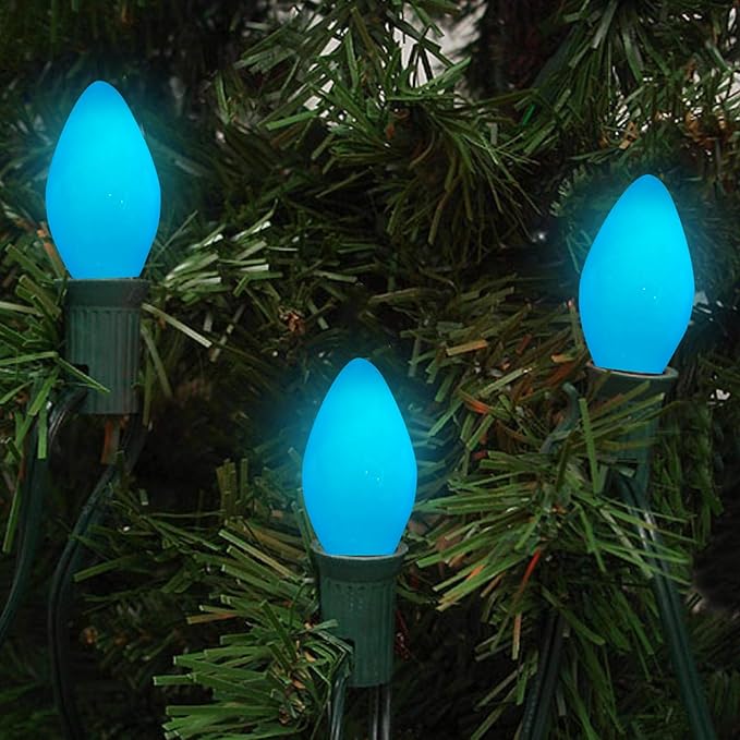 25 Pack C7 LED Blue Replacement Light Bulbs, C7 Vintage Blue Ceramic LED Bulbs for Christmas Outdoor String Lights, E12 Candelabra Base, 0.6 Watt, Saving Energy LED Bulbs - Bloomnest