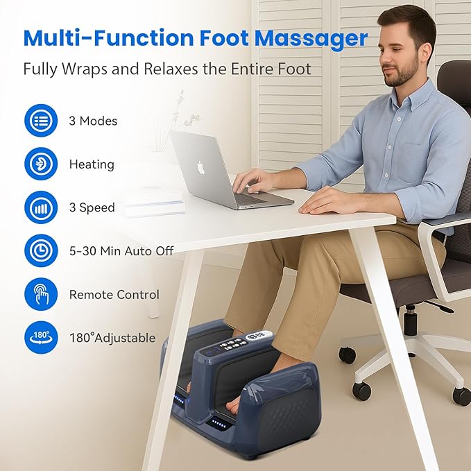 Shiatsu Foot Massager Electric Feet Massager with Heat and Deep Tissue Kneading for Relief Fatigue, Deep Rolling Massage, Promotes Blood Circulation, Wireless Remote Control - Bloomnest