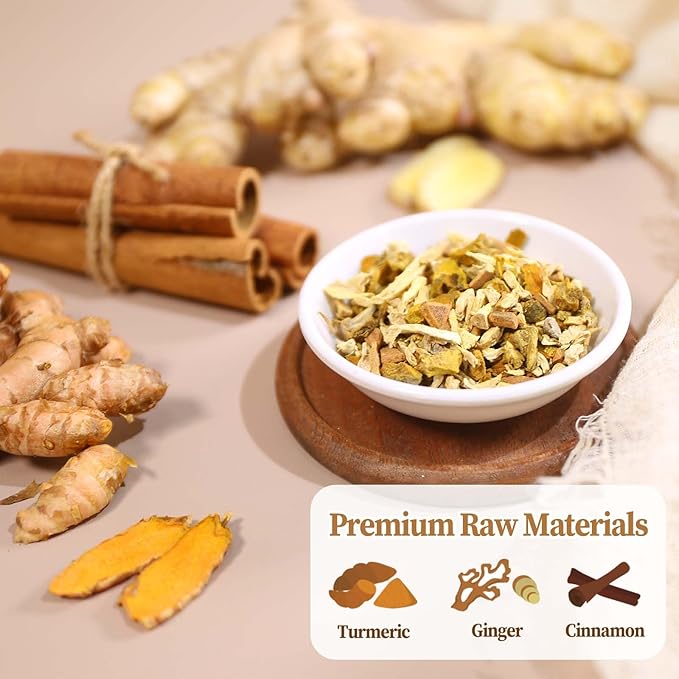 FullChea - Turmeric Ginger Cinnamon Tea Bags, 50 Count, 2g/bag - Premium Turmeric, Ginger, Cinnamon - Non-GMO - Caffeine-free - Aid Digestion & Boost Immunity - Bloomnest