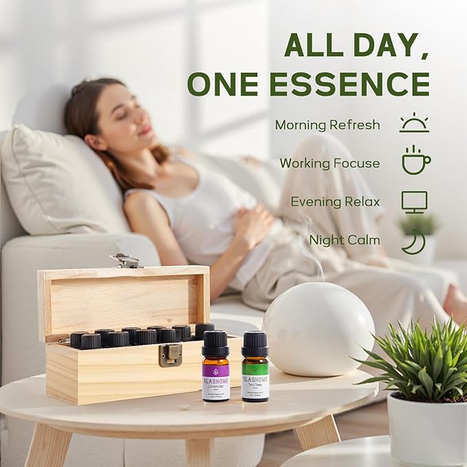 Essential Oils for Diffusers for Home – 12-Pack Essential Oil Set for Sleep & Refreshing Scents – Premium Aromatherapy Diffuser Oils Scents for Home in Wooden Gift Box, Best Gift for Any Occasion - Bloomnest