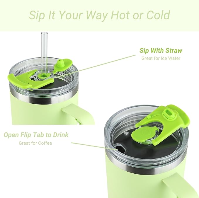 Drinco 40oz 30 oz Tumbler with Handle, Straw Lid, Insulated Stainless Steel Travel Mug Water Bottle Ice Coffee Cup For Cold and Hot, BigSur (30oz Kiwi) - Bloomnest