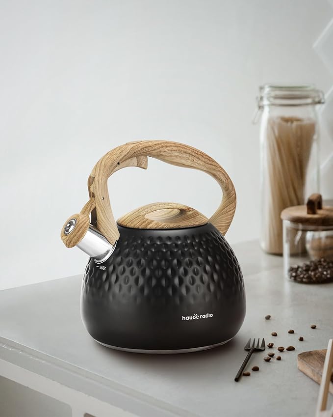 Tea Kettle Stovetop,2.5QT Stainless Steel Whistling Teapot for Stove Top Aesthetic,Portable Water Kettles Camping with Anti-hot Silicone Handle,Suitable for All Heat Sources,Black - Bloomnest