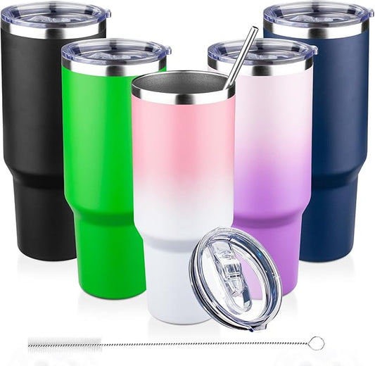 40 oz Tumbler with Lids and Straws Double Wall Vacuum Insulated Tumbler Cup,Stainless Steel Leak-proof Thermal Tumbler Powder Coated Travel Coffee Mug for Cold and Hot Drinks,Pink White - Bloomnest