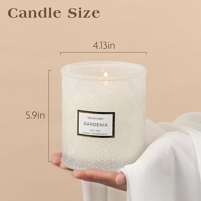 Gardenia Scented Candles, 19oz Aromatherapy Candles Gifts for Women, White Luxury Large Decorative Candle in Glass, Natural Soy Wax for Home - Bloomnest