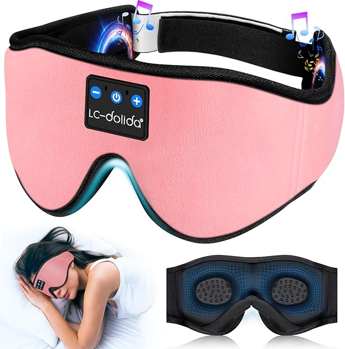 LC-dolida Sleep Headphones, Sleep Mask Bluetooth Wireless Music Eye Mask, Sleeping Headphones for Side Sleepers Sleep Mask with Bluetooth Headphones Ultra-Thin Stereo Speakers Perfect for Sleeping - Bloomnest