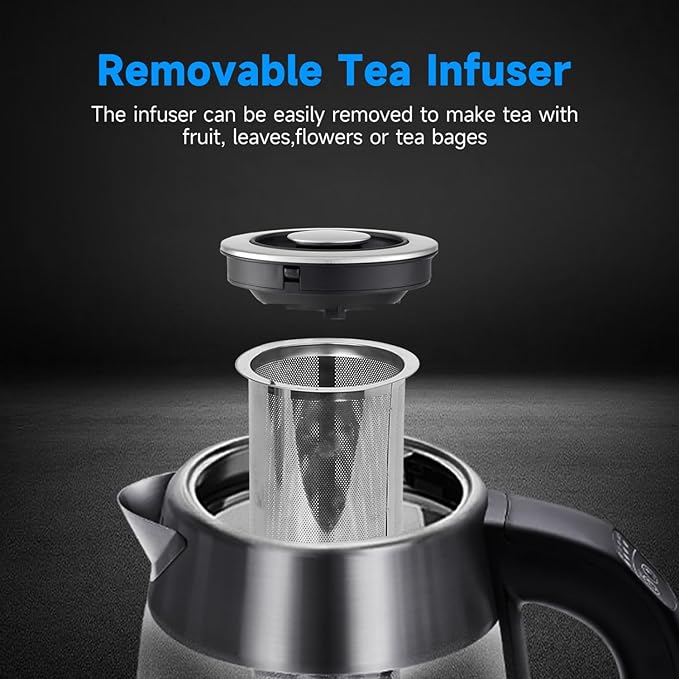 Aigostar Electric Kettle, Tea Kettle with Temperature Control and Tea Infuser, 1500W Hot Water Kettle with Variable Temperature, Keep Warm Function, LED Indicator Light Change, Auto Shut-Off, 1.7L