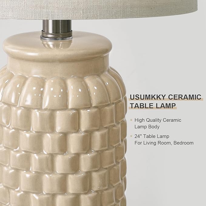 24" Modern Ceramic Bedside Lamp Set of 2 for Bedroom Decor Farmhouse Table Lamp for Living Room Office Dorm - Bloomnest